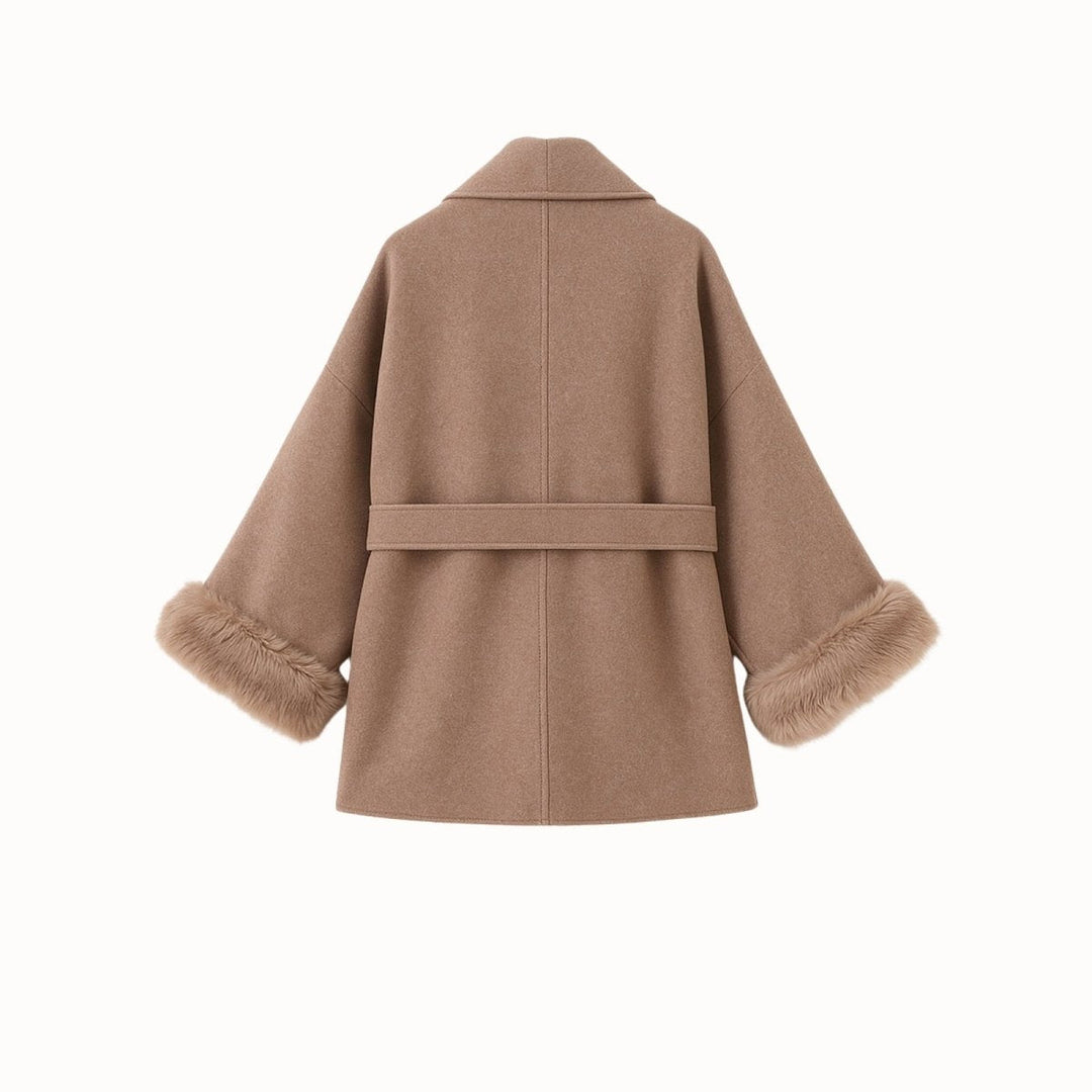 Lara | Belted Wool-Cashmere Coat with Fur Cuffs – Brown