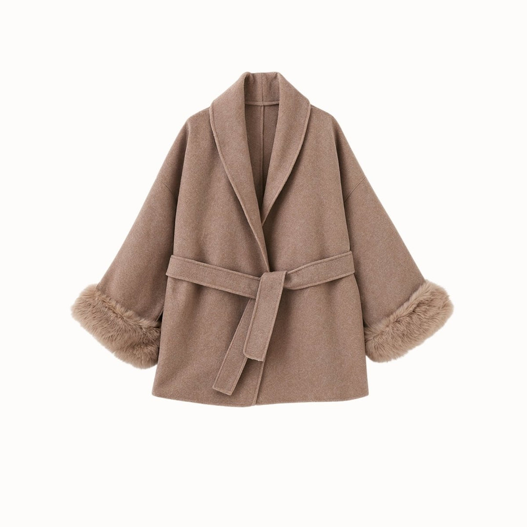 Lara | Belted Wool-Cashmere Coat with Fur Cuffs
