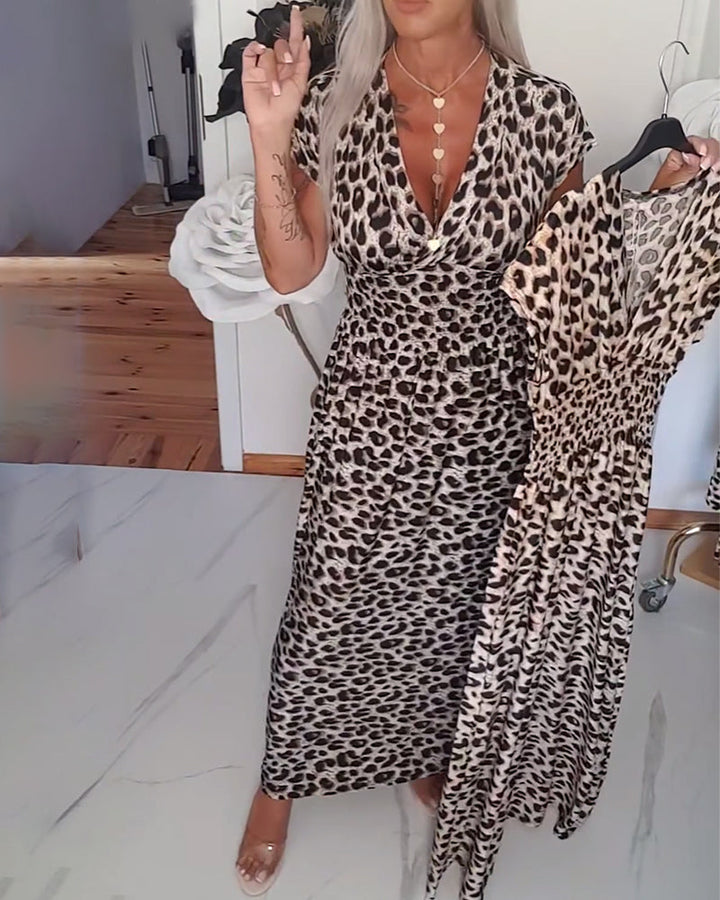 Women's Linen Animal Print Maxi Dress