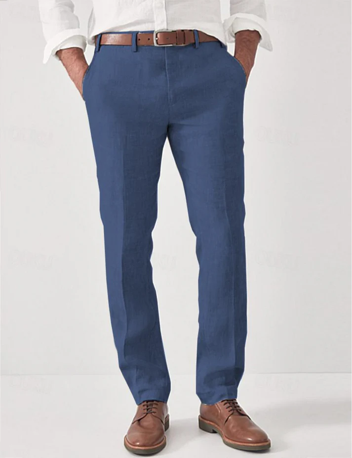 Men's Linen Trousers - Modern Fit Breathable Casual Pants