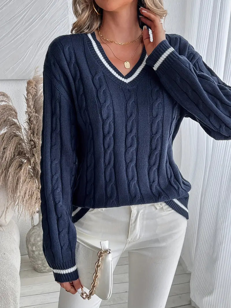 Alison | Women's V-Neck Cable Knit Sweater