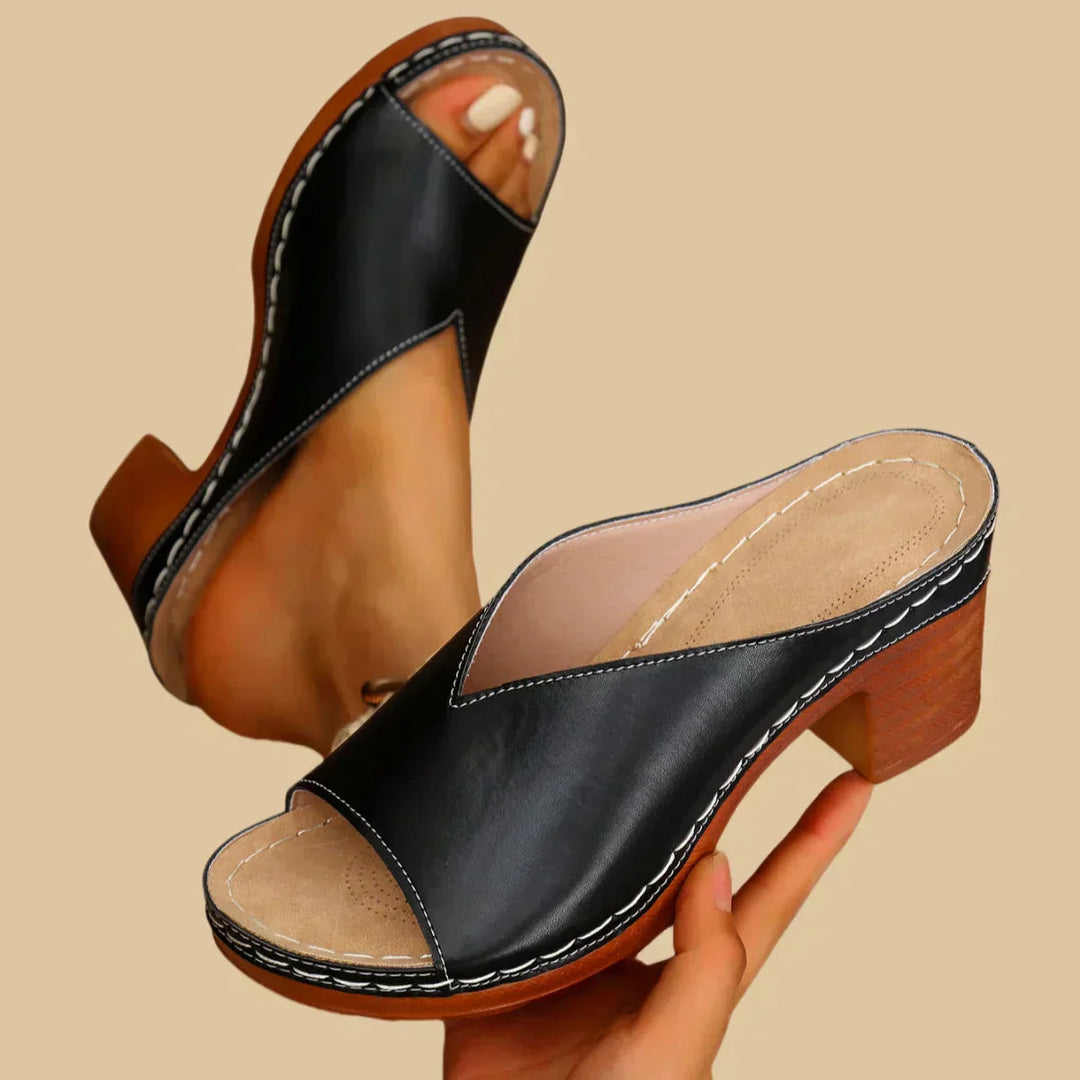 Orthopedic Sandals Women Leather Thick Heels
