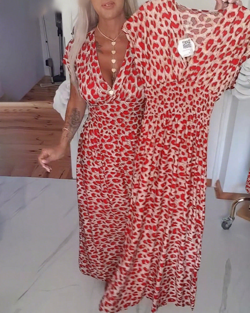 Women's Linen Animal Print Maxi Dress