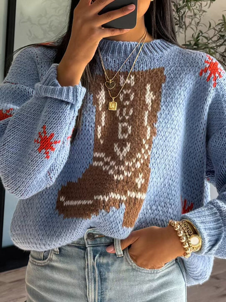Linda | Women's Boot Pattern Round Neck Winter Sweater