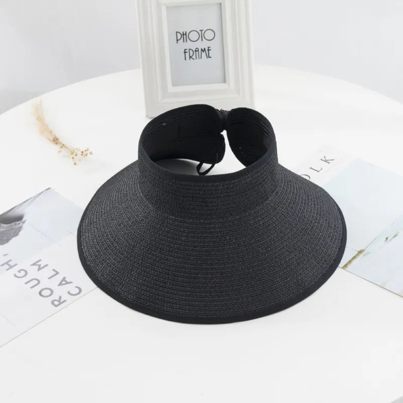 Women's Paper Straw Sun Visor Wide Brim Foldable Beach Hat