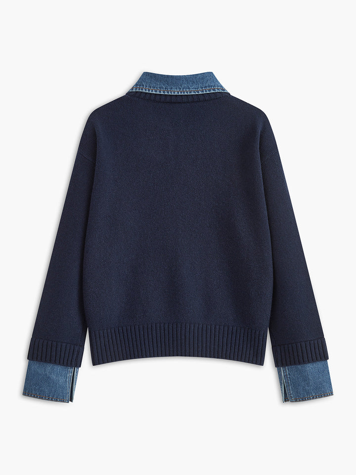 Warm 2-in-1 Panel Lapel Knit Sweater