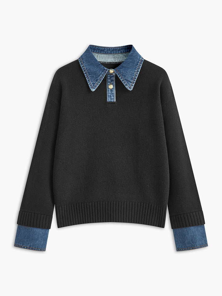 Warm 2-in-1 Panel Lapel Knit Sweater
