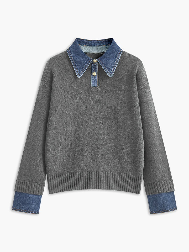 Warm 2-in-1 Panel Lapel Knit Sweater