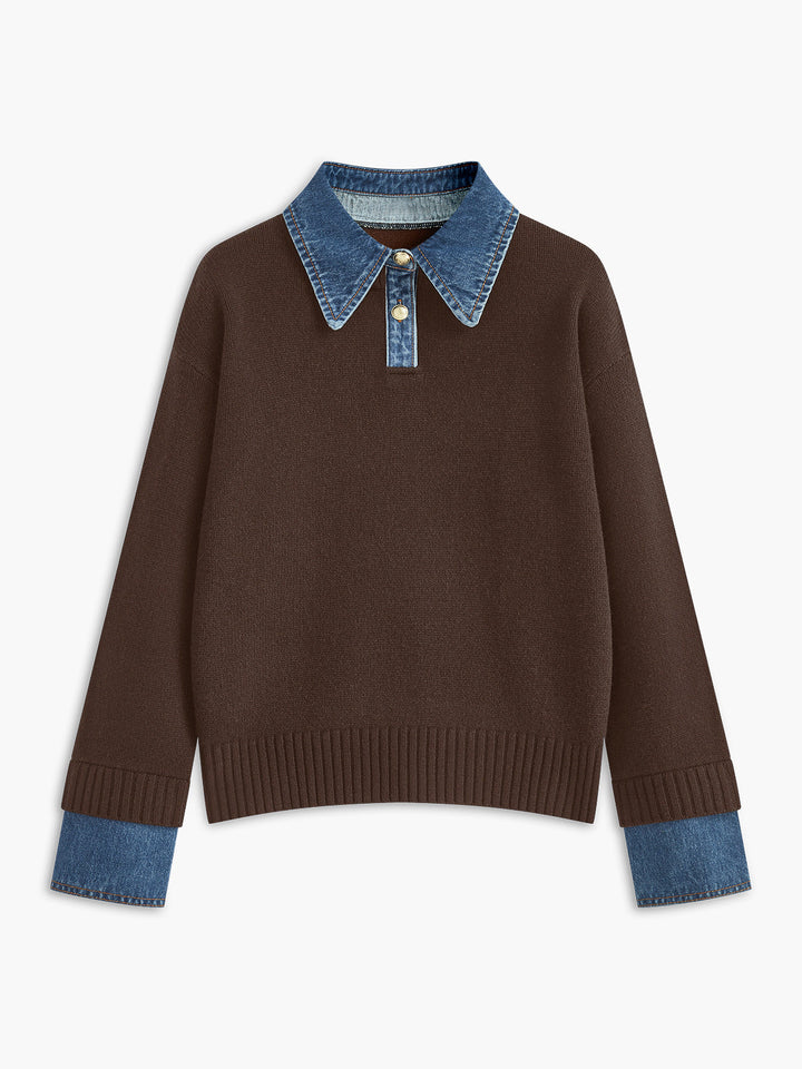 Warm 2-in-1 Panel Lapel Knit Sweater