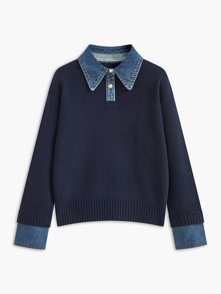 Warm 2-in-1 Panel Lapel Knit Sweater