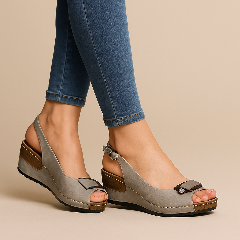 Women's Leather Peep Toe Wedge Sandals Slingback Heel Platform Shoes