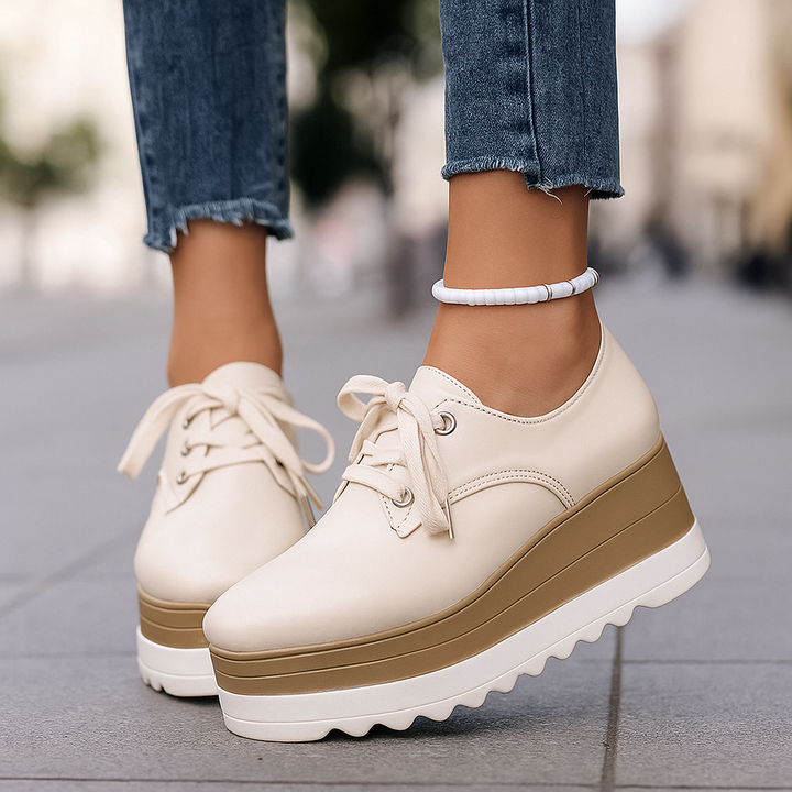Women's Leather Platform Wedge Oxfords Shoes