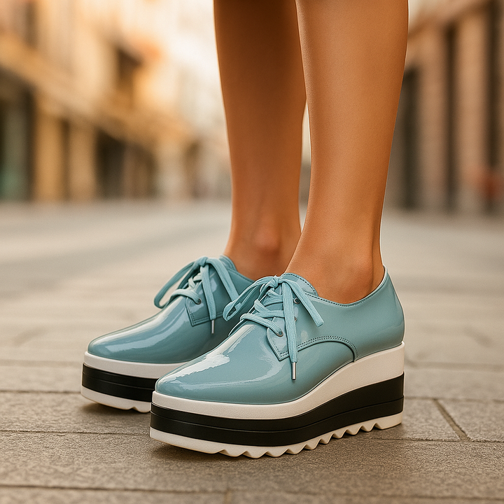 Women's Leather Platform Wedge Oxfords Shoes