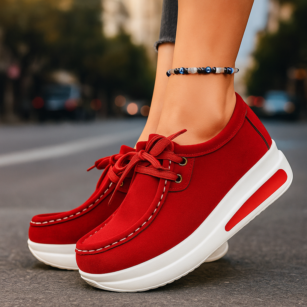 Women's Leather Platform Trainers Wedge Sneakers