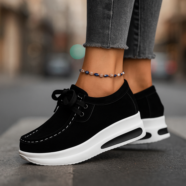 Women's Leather Platform Trainers Wedge Sneakers