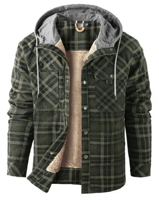 Men's Fleece Lined Hooded Flannel Shirt Jacket