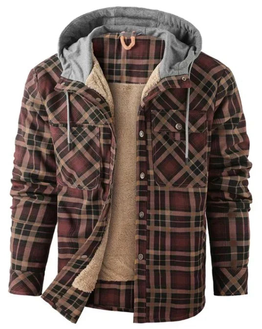 Men's Fleece Lined Hooded Flannel Shirt Jacket