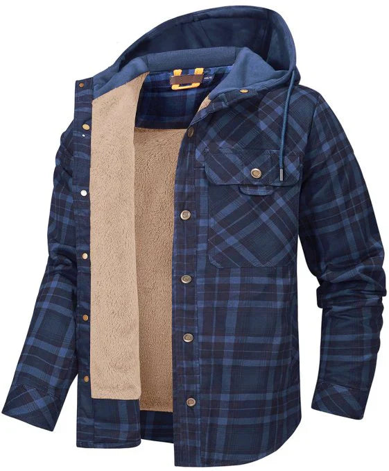 Men's Fleece Lined Hooded Flannel Shirt Jacket