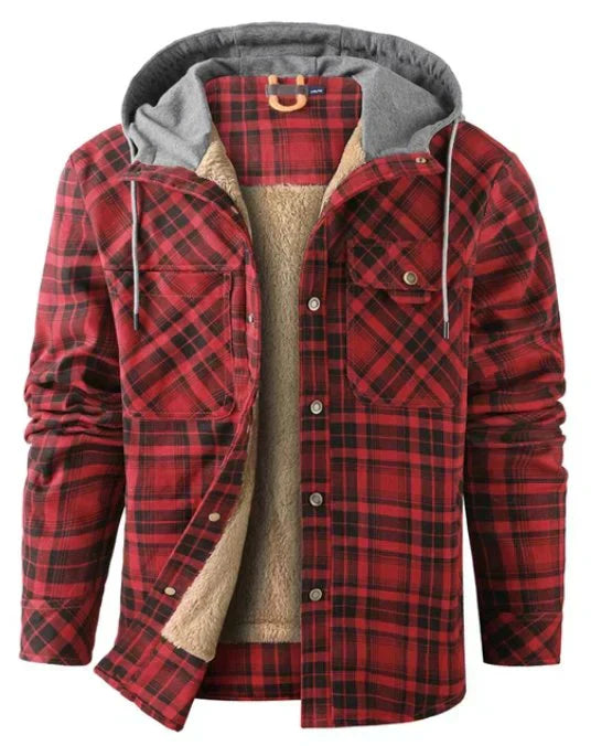 Men's Fleece Lined Hooded Flannel Shirt Jacket