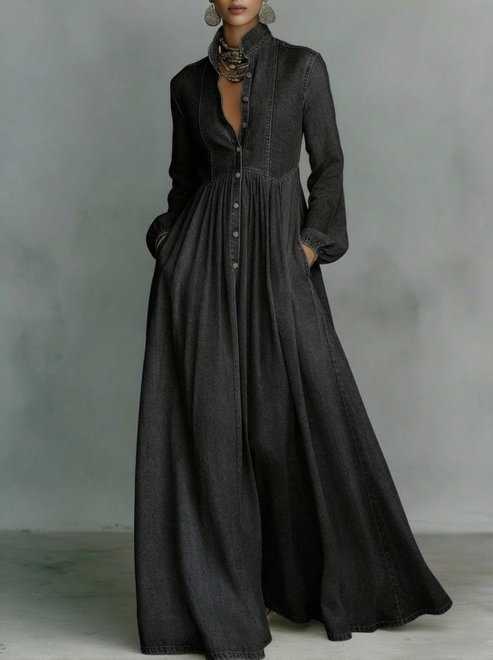 Briar | Denim A-Line Maxi Shirt Dress