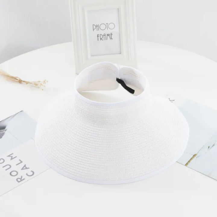 Women's Straw Sun Visor Wide Brim Foldable Roll Up Hat