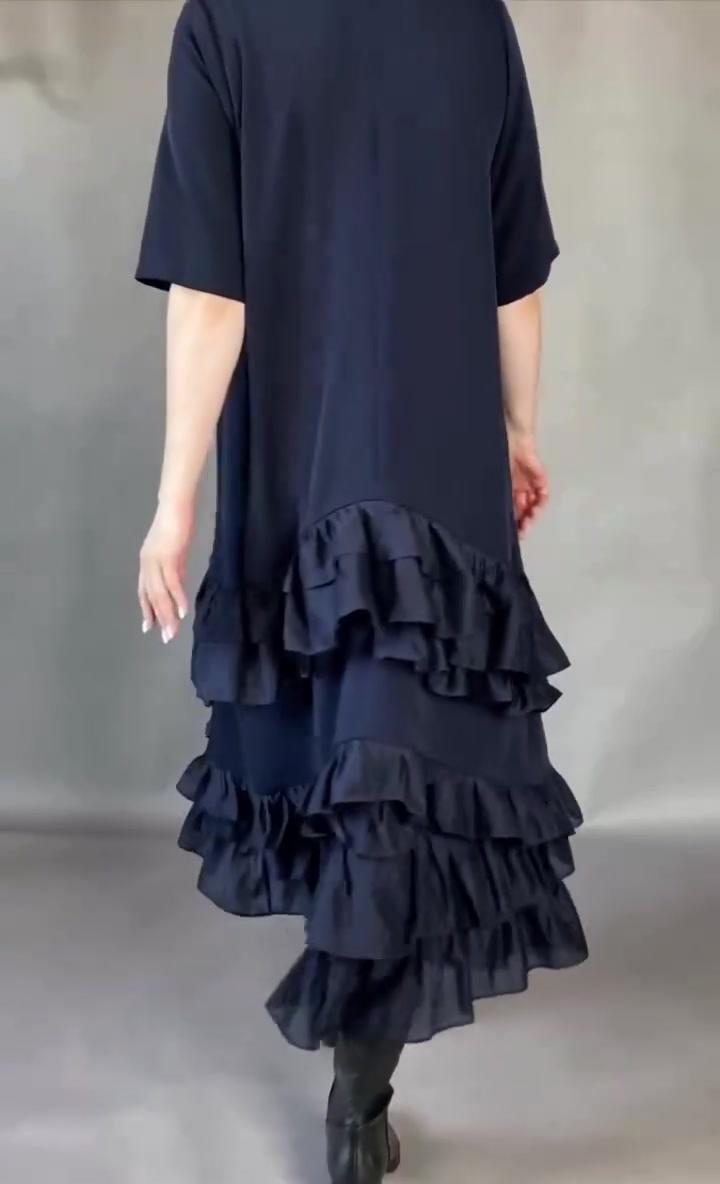 Women's Short Sleeve Tiered Linen Maxi Dress