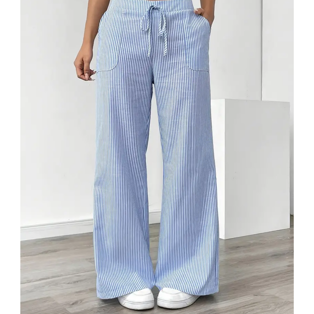 Amber | Women's Striped Wide-Leg Pants with Pockets
