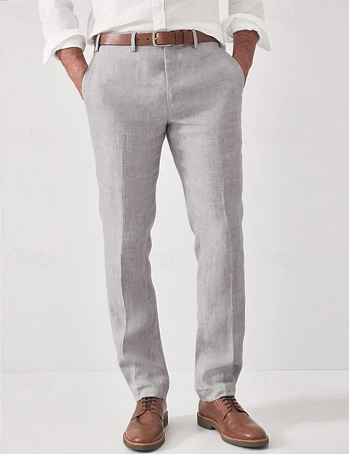 Men’s Slim Fit Linen Trousers Casual Business Pants