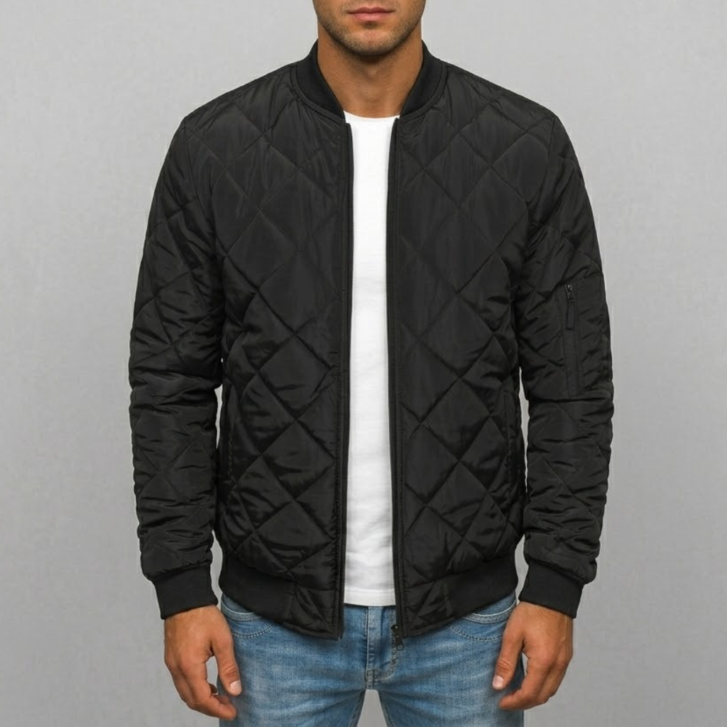 Men's Quilted Fleece Bomber Jacket Premium Transitional Outerwear