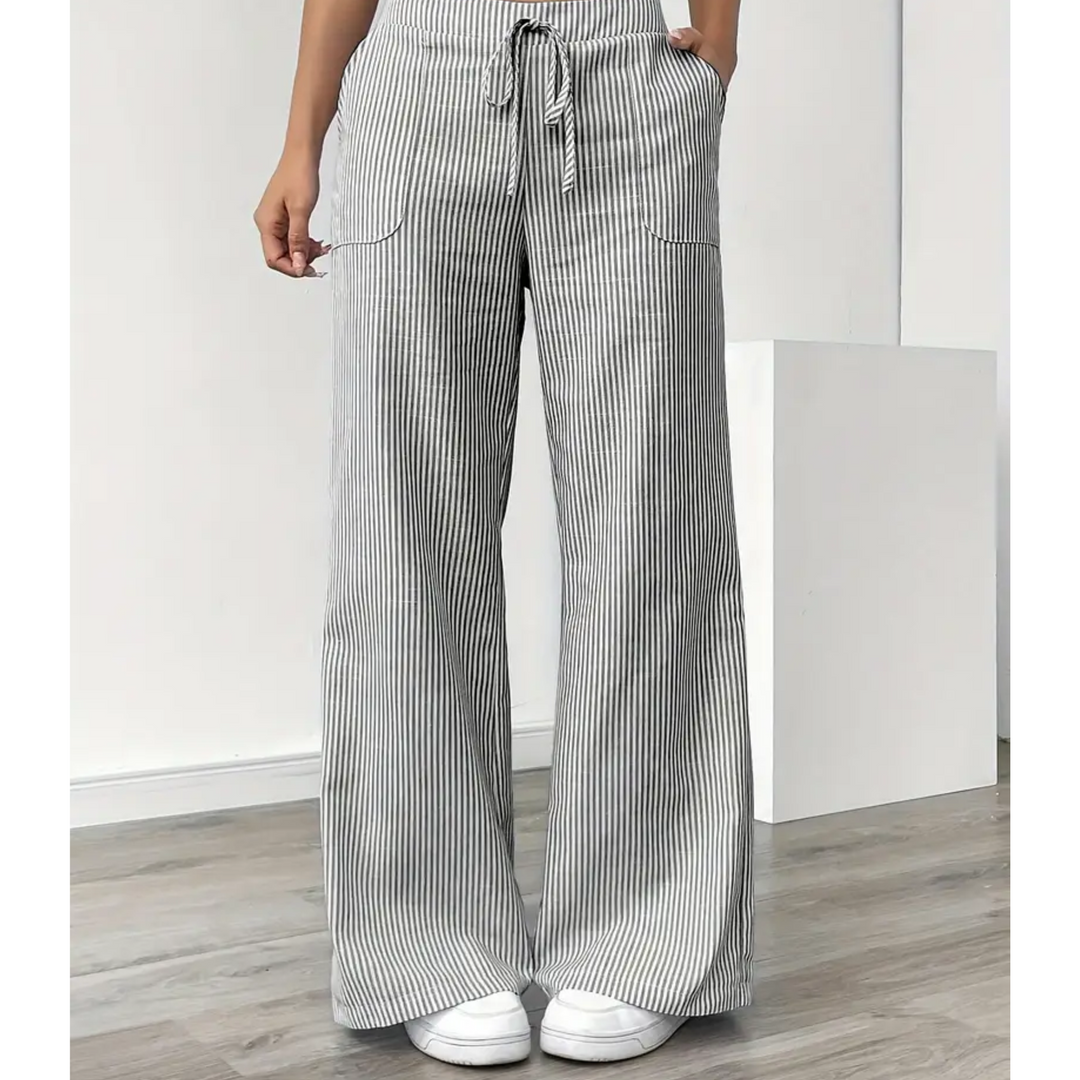 Amber | Women's Striped Wide-Leg Pants with Pockets