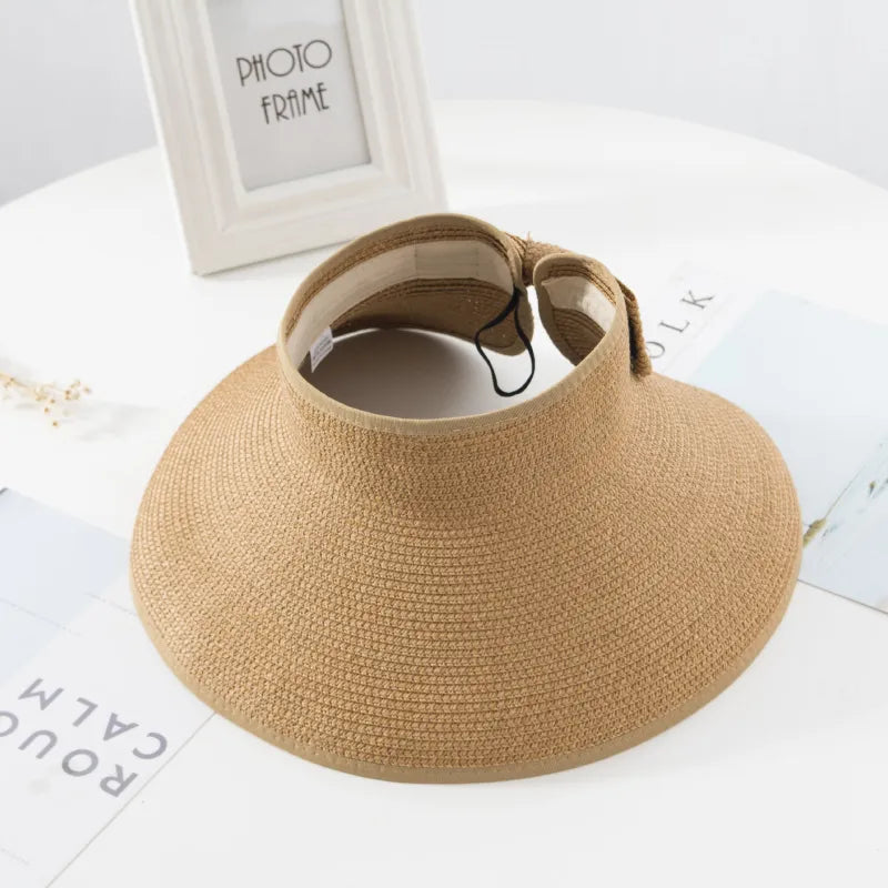 Women's Straw Sun Visor Wide Brim Foldable Roll Up Hat