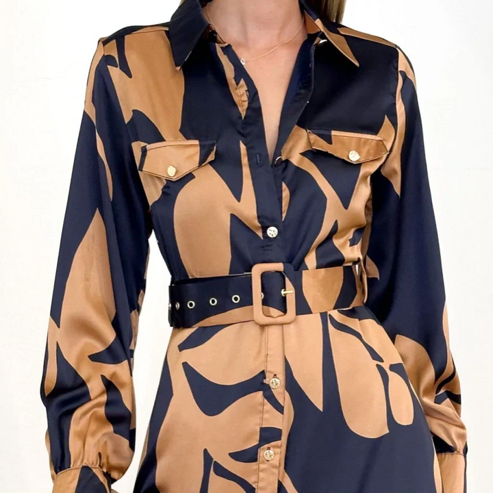 Women’s Printed Linen Button-Front Maxi Shirt Dress