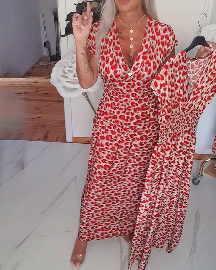 Women's Linen Animal Print Maxi Dress