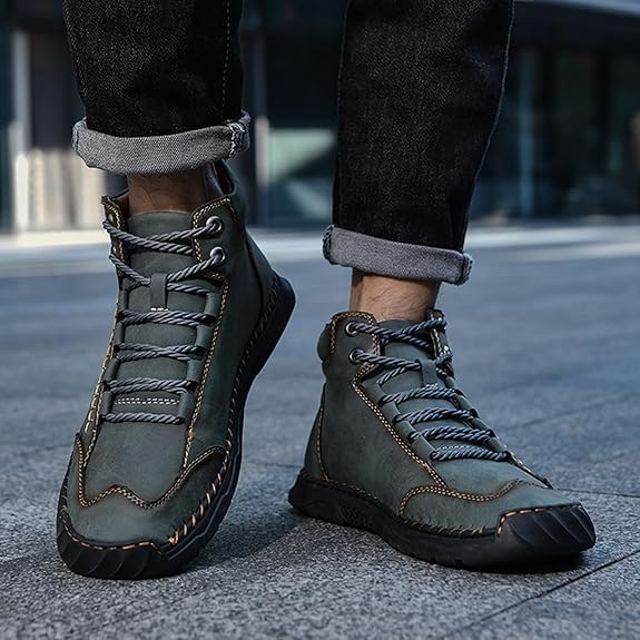 Men's Leather Ankle Boots Casual Hiking Shoes