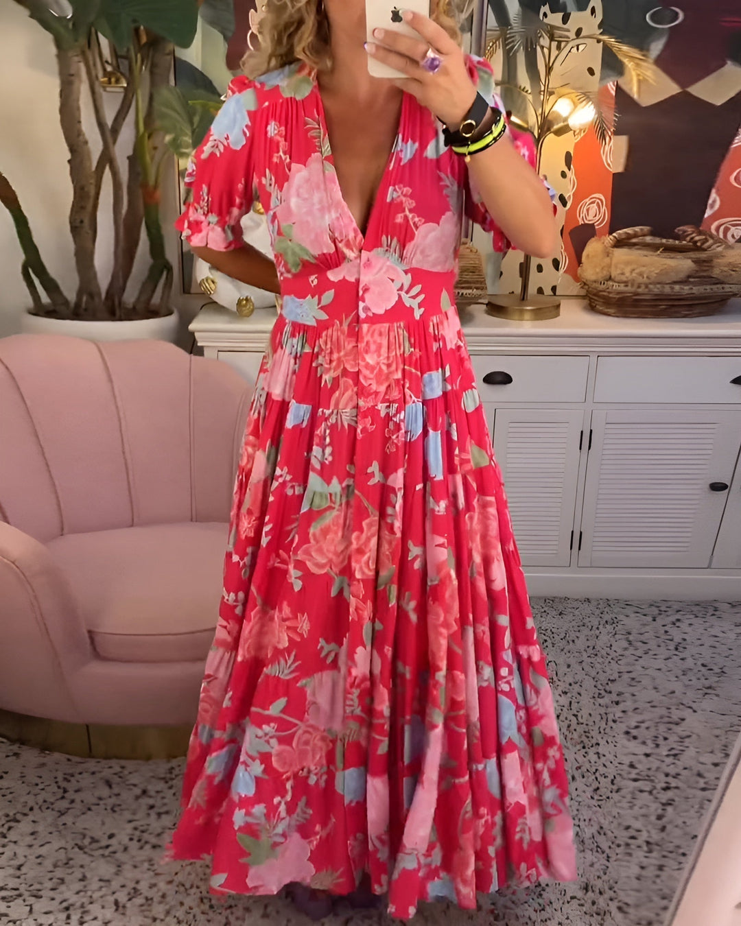 Carine | Floral Print V-Neck Pocket Dress