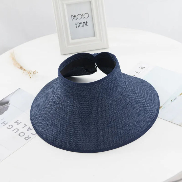 Women's Straw Sun Visor Wide Brim Foldable Roll Up Hat