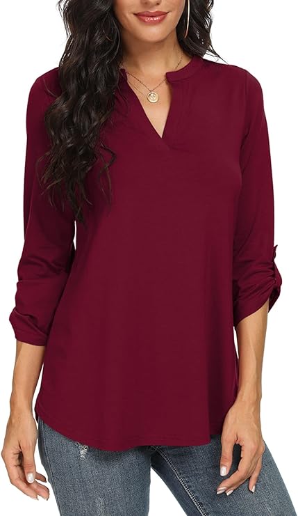 Women's Chiffon V Neck Blouse Summer Petal Sleeve Tunic Top
