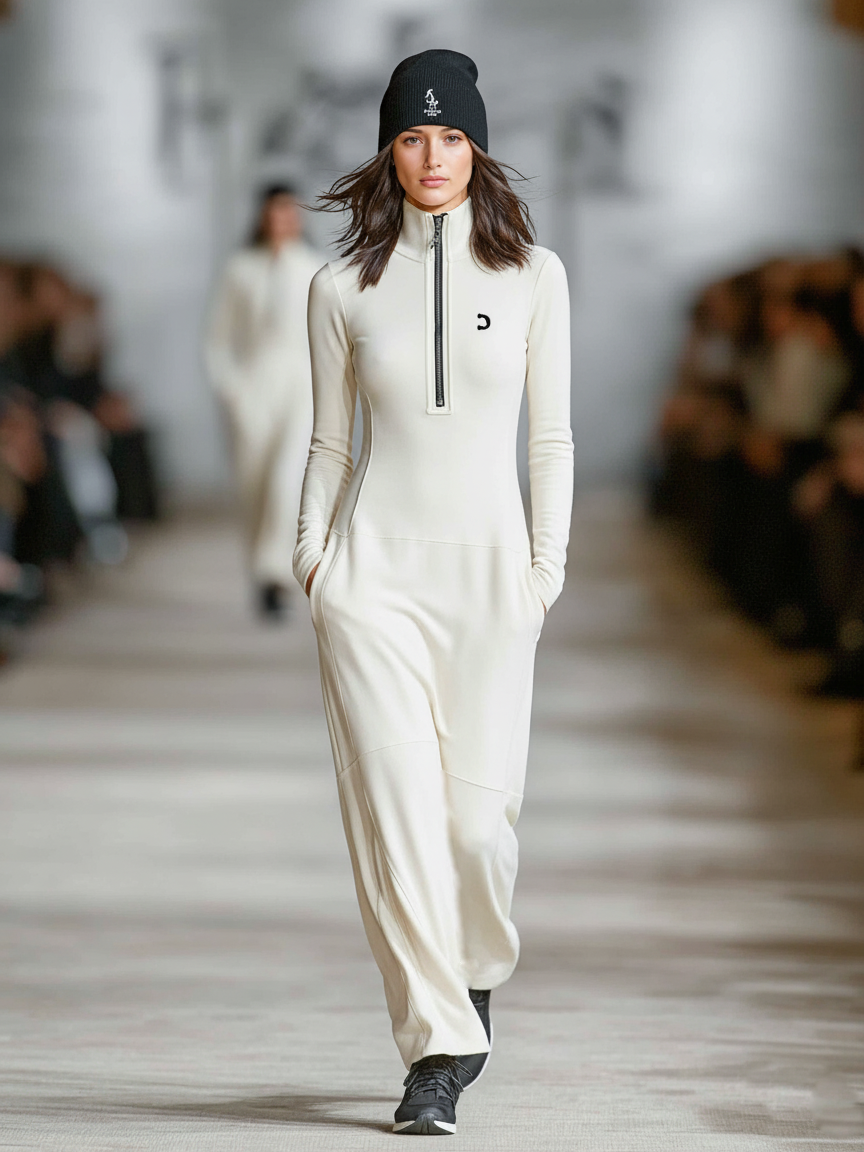 Women's Knit Mock Neck Zip Front Long Sleeve Maxi Dress