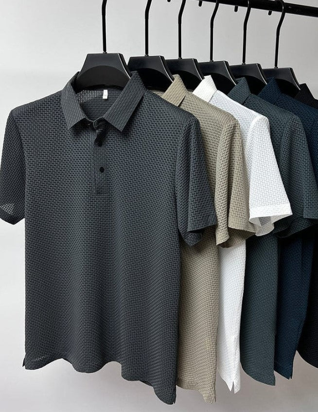 Polo Shirt Men's Premium Knit Wool Blend Short Sleeve Slim Fit Casual Top