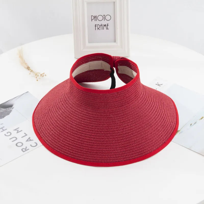 Women's Straw Sun Visor Wide Brim Foldable Roll Up Hat