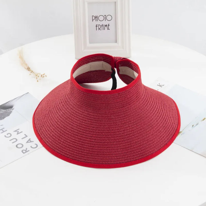 Women's Straw Sun Visor Wide Brim Foldable Roll Up Hat