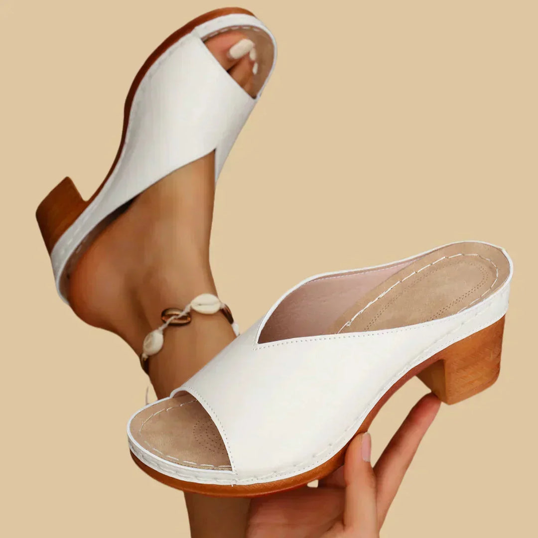 Orthopedic Sandals Women Leather Thick Heels
