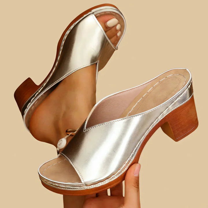 Orthopedic Sandals Women Leather Thick Heels