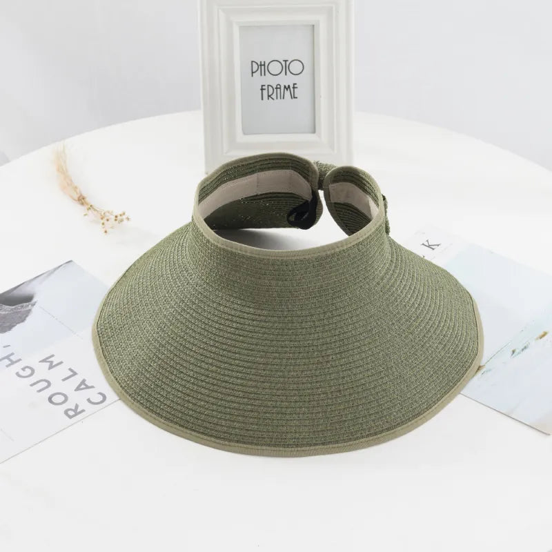 Women's Paper Straw Sun Visor Wide Brim Foldable Beach Hat