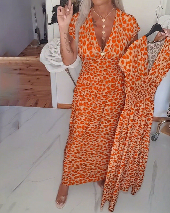 Women's Linen Animal Print Maxi Dress