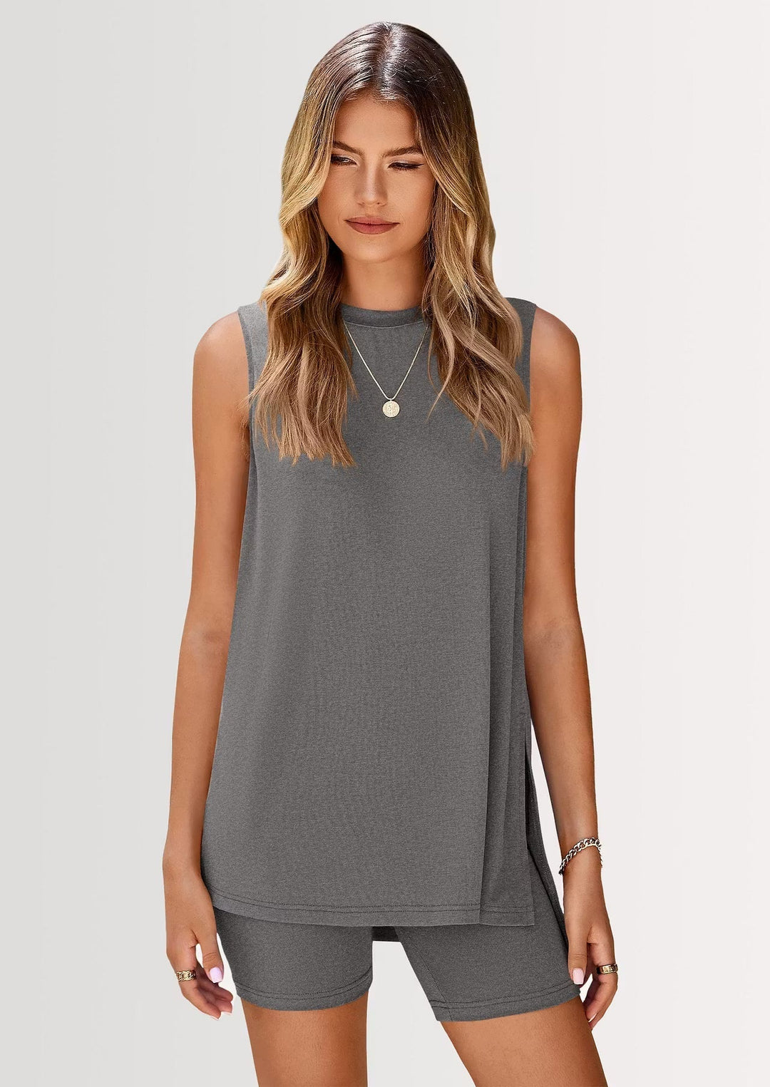 Women's Sleeveless Knit Shorts and Tank Loungewear Set