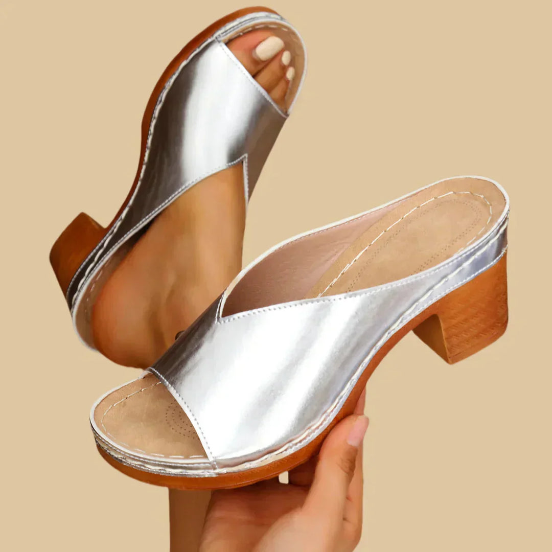 Orthopedic Sandals Women Leather Thick Heels