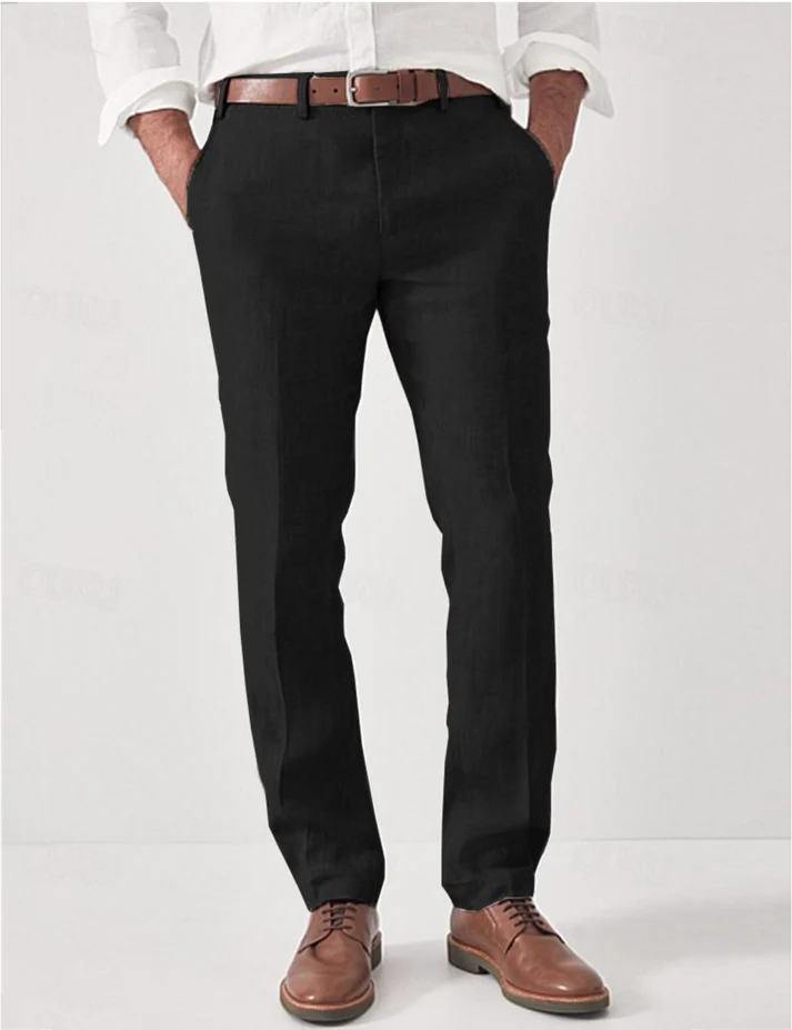 Men’s Slim Fit Linen Trousers Casual Business Pants