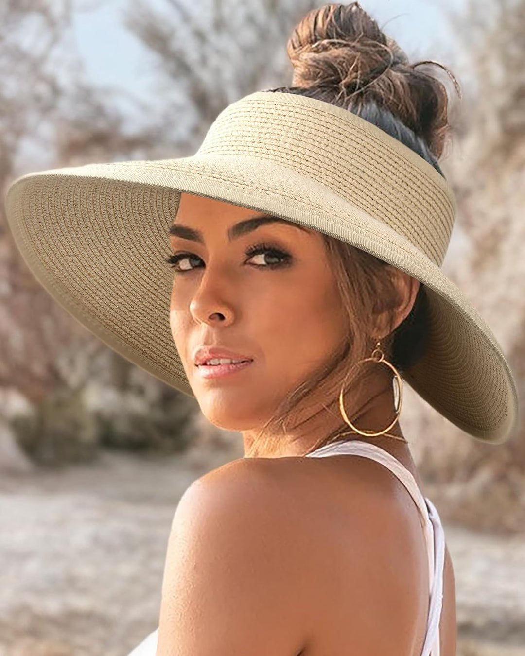 Women's Paper Straw Sun Visor Wide Brim Foldable Beach Hat