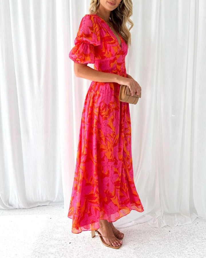Women's Floral Chiffon Maxi Dress